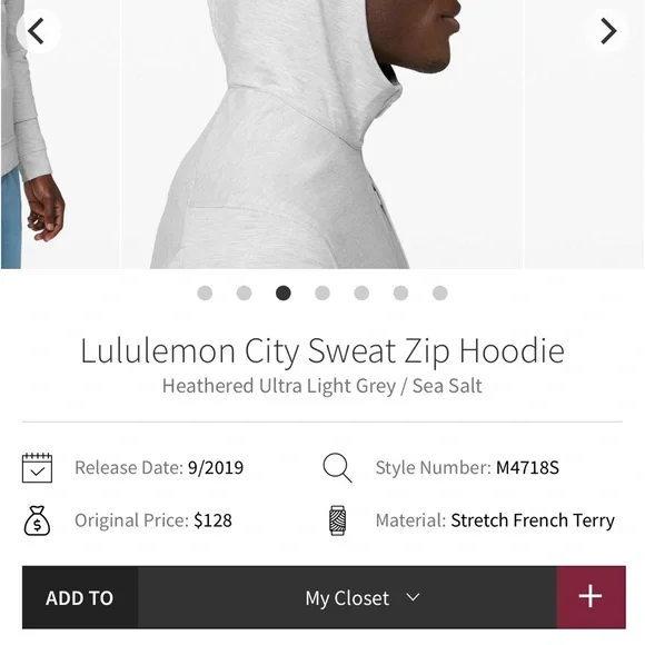 Lululemon City Sweat Zip HoodieHeathered Ultra Light Grey / Sea Salt